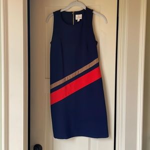 Sleeveless Navy Julie Brown NY Dress with Orange Stripe Detail